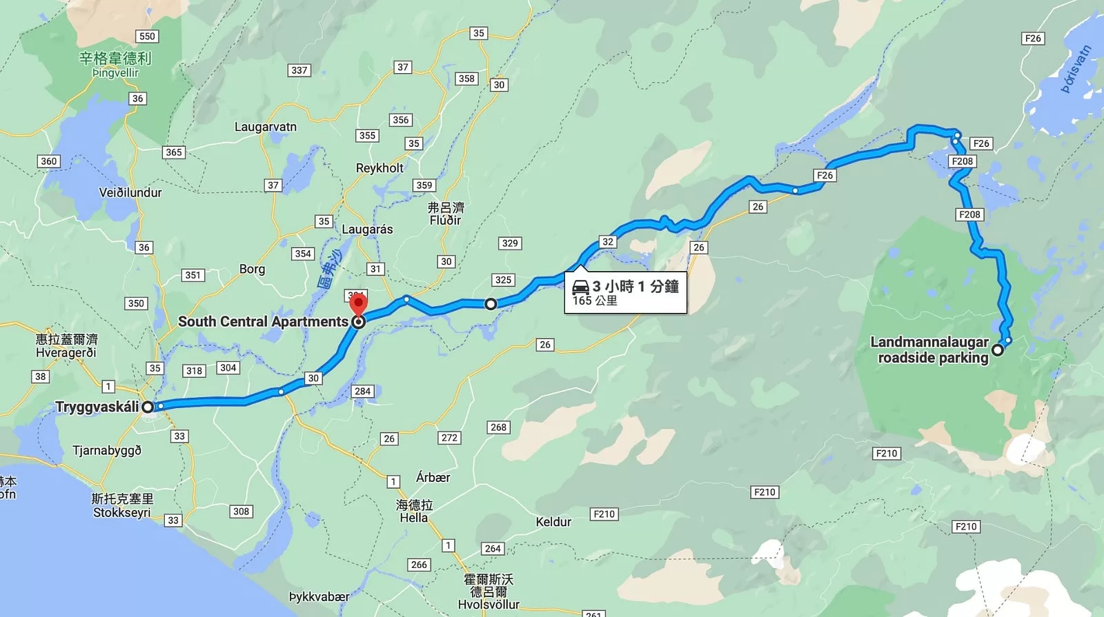 Day 11 路線地圖|Landmannalaugar → Selfoss ↔ Ólafsvellir
